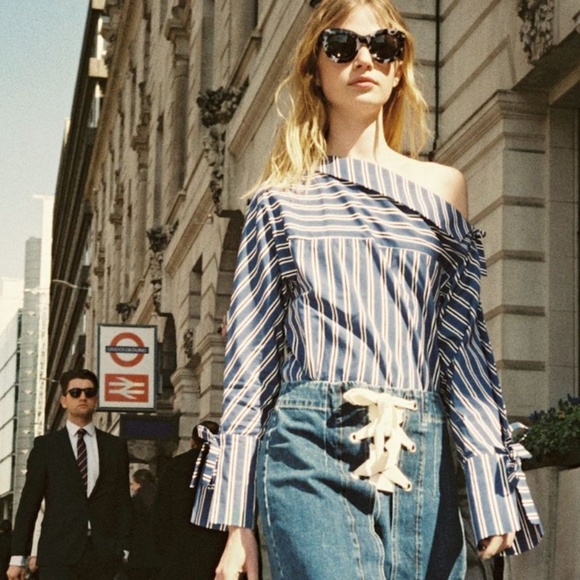 Topshop Tops - [topshop] stripe fold neck bardot top